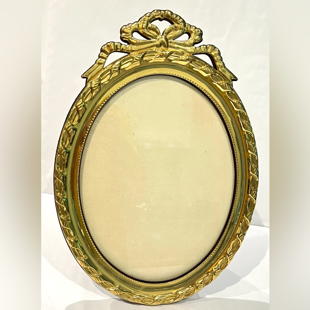 Vintage Ornate Brass Picture Frame Freestanding with Velvet Stand
